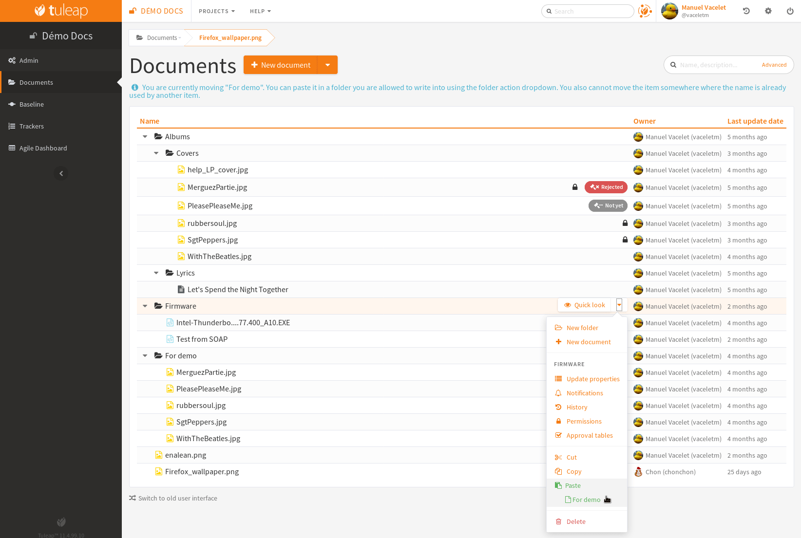 actions on a document