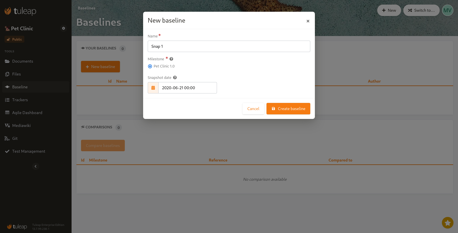 Create a new baseline