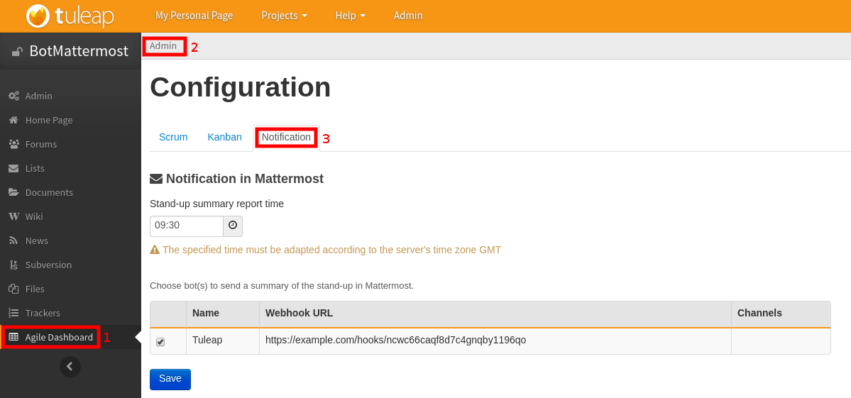 Bot agiledashboard configuration