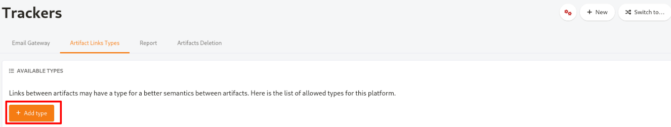 Screenshot of the Artifact links types tab