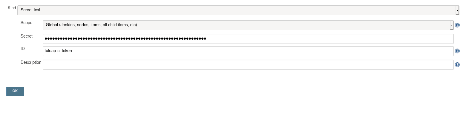 Add CI token in Jenkins