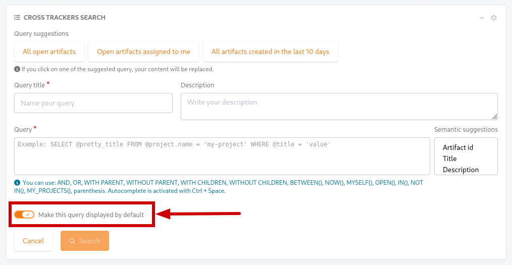 Default query toggle