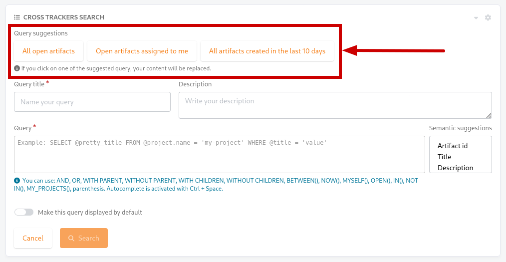 Query suggestions buttons