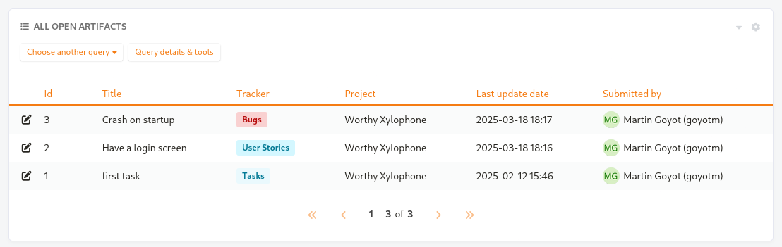 Example of cross-tracker widget