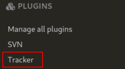 Screenshot of the "Plugins" section of the side-bar in Platform administration. "Tracker" is highlighted.