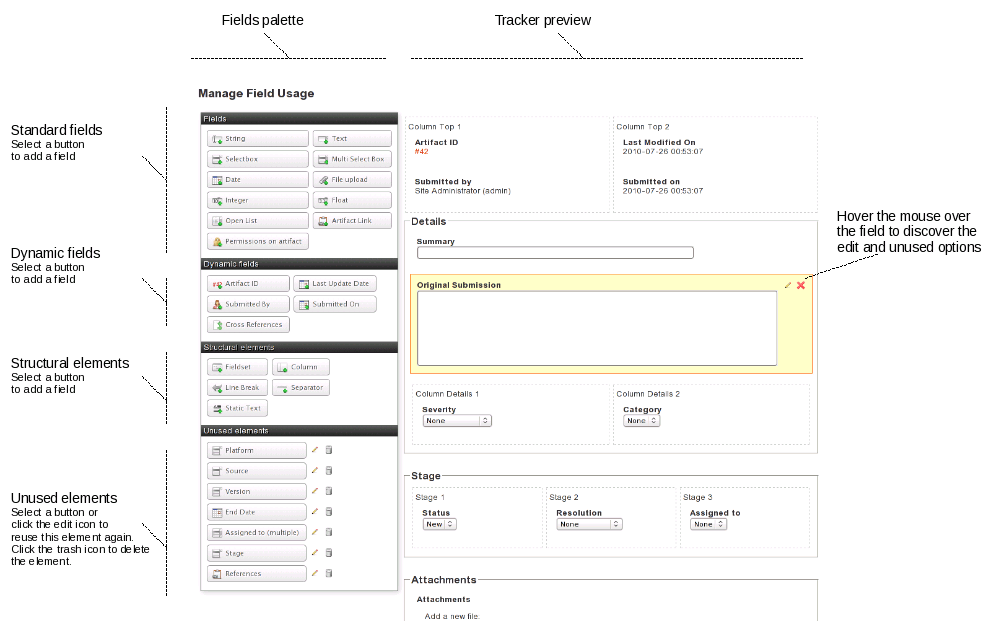 Tracker Admin Field Usage Overview