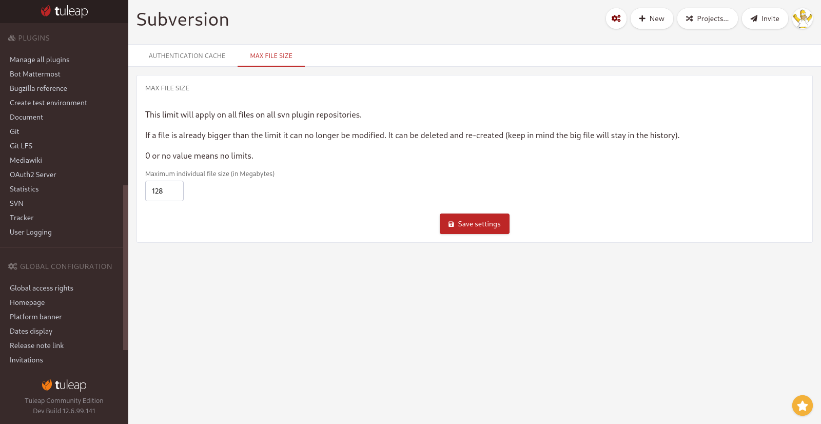 Define max file size as site admin