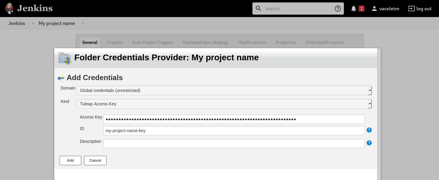 Create a new Tuleap Acccess Key credential