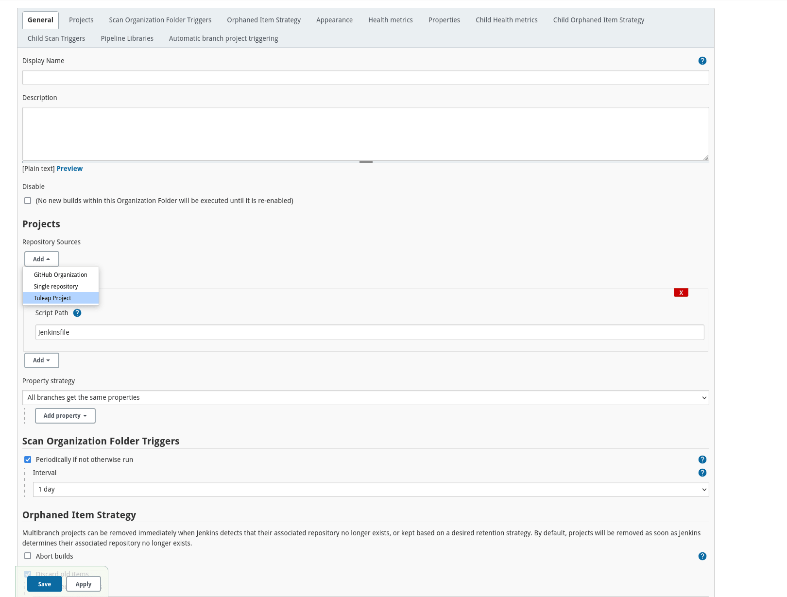New Tuleap Project job creation