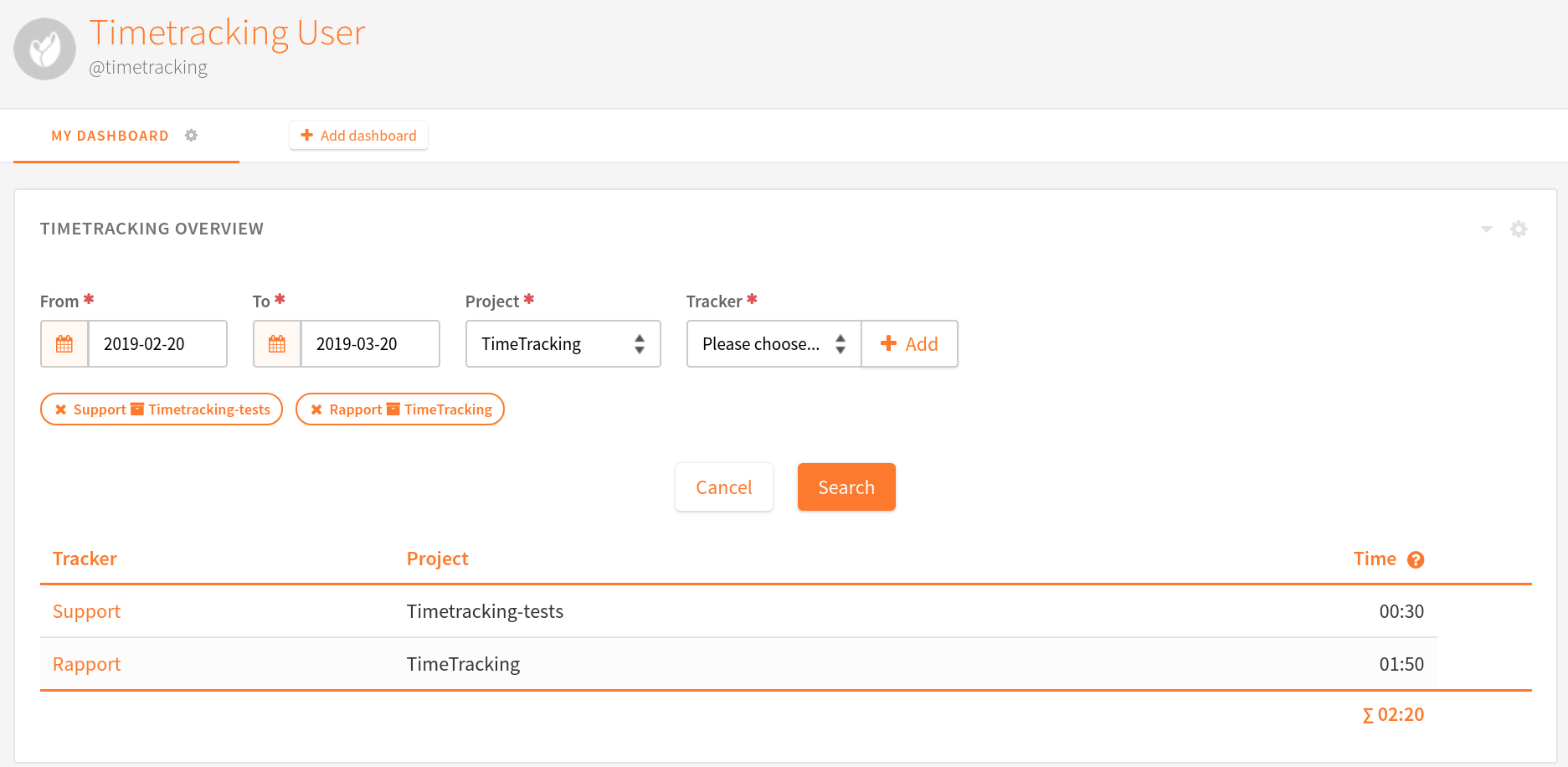 Timetracking overview widget